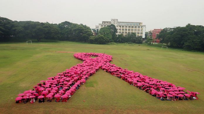 Volunteers 'form Pink Ribbon' to raise awareness about breast cancer in Chennai | Representational image | ANI file photo