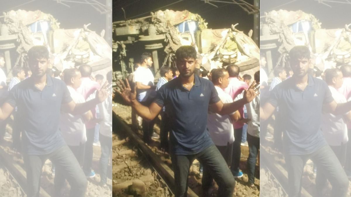 Deepak Behera at the accident site, early on in the rescue operations | By special arrangement