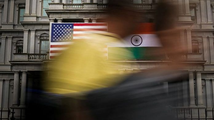 The flags of the United States and India are displayed on the Eisenhower Executive Office Building at the White House in Washington on 21 June, 2023/Reuters