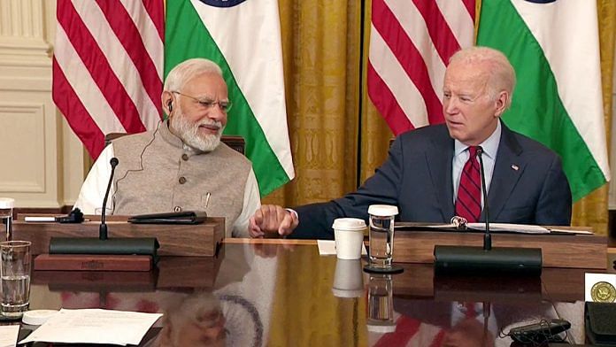 File photo of Modi and Biden | ANI