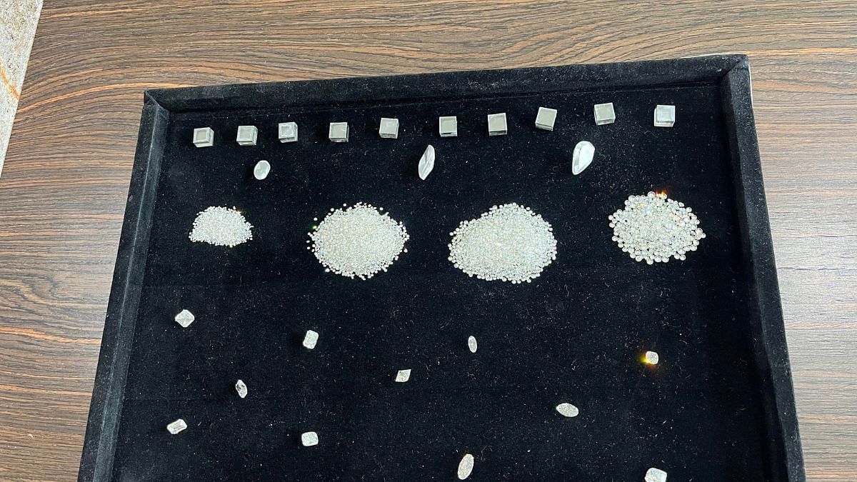 A tray with lab-grown diamonds made at Greenlab Diamonds | Photo: Monami Gogoi | ThePrint