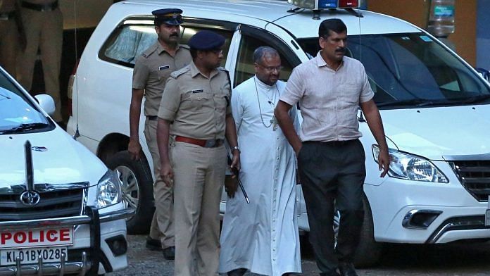 Bishop Franco Mulakkal (2nd R), accused of raping a nun, is pictured outside a crime branch office on the outskirts of Kochi in the southern state of Kerala | Reuters file image/Sivaram V