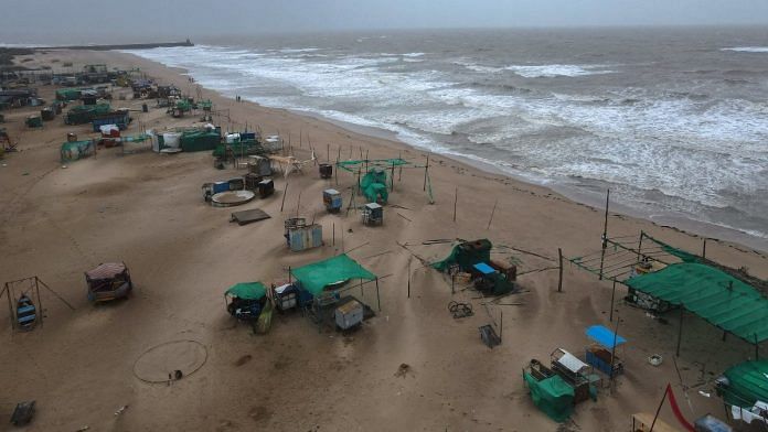 A drone view shows dark clouds over Mandvi beach before the arrival of cyclone Biparjoy in the western state of Gujarat, on 15 June 2023 | Reuters/Francis Mascarenhas