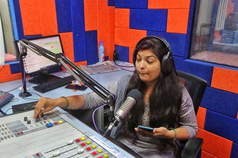 Preeti Tripathi, an RJ at Radio City FM, in her studio, in Gorakhpur | Photo: Praveen Jain | ThePrint