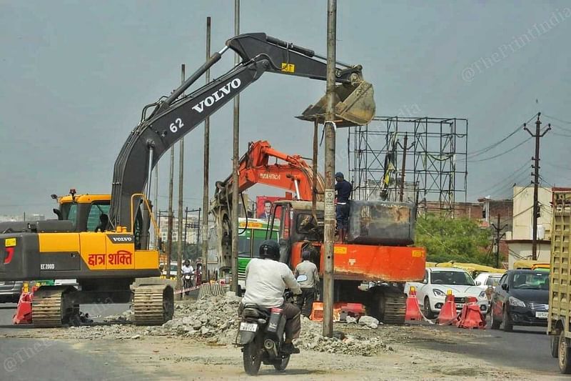 Construction work underway at Lucknow-Gorakhpur Road | Photo: Praveen Jain | ThePrint