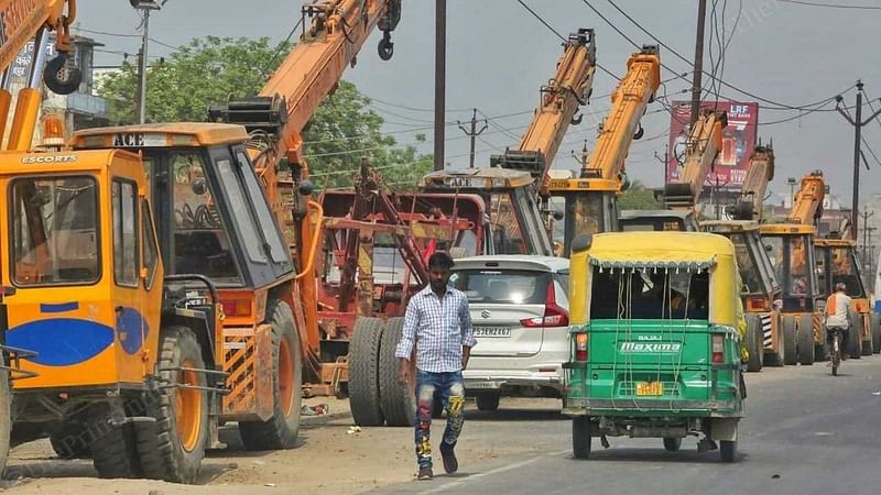 Construction work underway at Lucknow-Gorakhpur Road | Photo: Praveen Jain | ThePrint