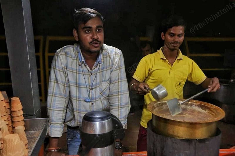 A tea stall owner Vishal Gupta (left) with his employee Ajay Shankar at the Ramgarh Tal Lake Gorakhpur | Photo: Praveen Jain | ThePrint