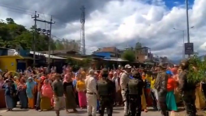 Still from video released by Army of women activists in Manipur blocking routes | Twitter @Spearcorps