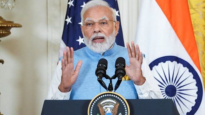 Prime Minister Narendra Modi speaks during a joint press conference with U.S. President Joe Biden at the White House in Washington on 22 June, 2023/Reuters