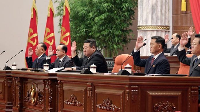 North Korean leader Kim Jong Un attends the 8th enlarged Plenary Meeting of the 8th Central Committee of the Workers' Party of Korea, in Pyongyang, North Korea, in this undated photo released by North Korea's Korean Central News Agency (KCNA) on June 19, 2023. | Reuters