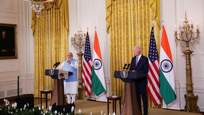 India’s Prime Minister Narendra Modi answers a question during a joint press conference with U.S. President Joe Biden at the White House in Washington on 22 June, 2023/Reuters