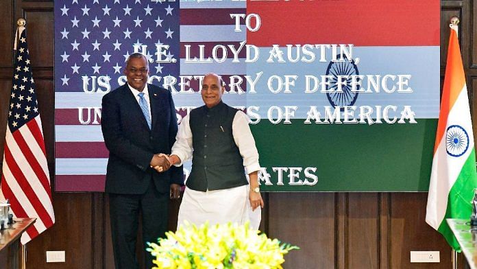 Defence Minister Rajnath Singh with US counterpart Lloyd Austin in New Delhi Monday | ANI
