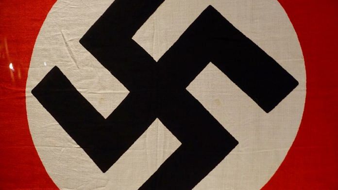 Nazi Germany Third Reich WW2 National flag with swastika (close-up, print on textile) Forsvarsmuseet Army Musem Oslo, Norway | Image via Wikimedia Commons