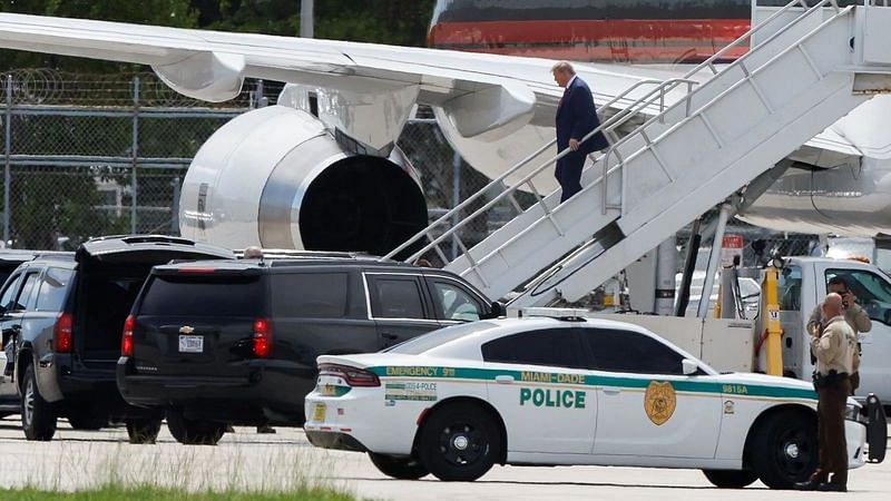 Former U.S. President Donald Trump arrives at Miami International Airport as he is to appear in a federal court on classified document charges, in Miami, Florida, on 12 June, 2023/Reuters