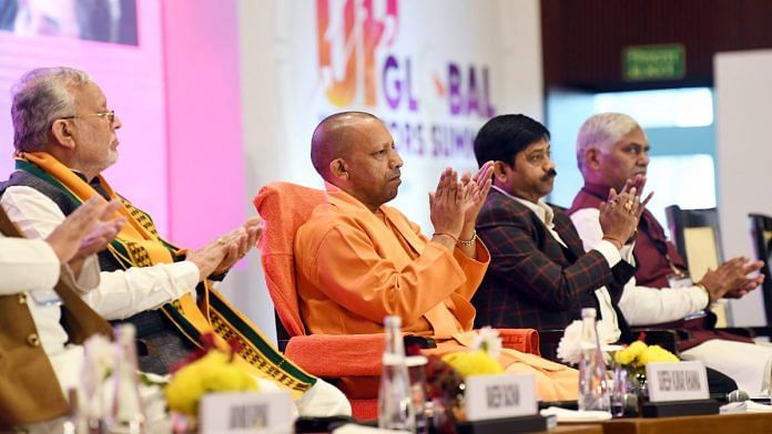 CM Yogi Adityanath with other state ministers at the UP Global Investors Summit in February this year | File photo | ANI