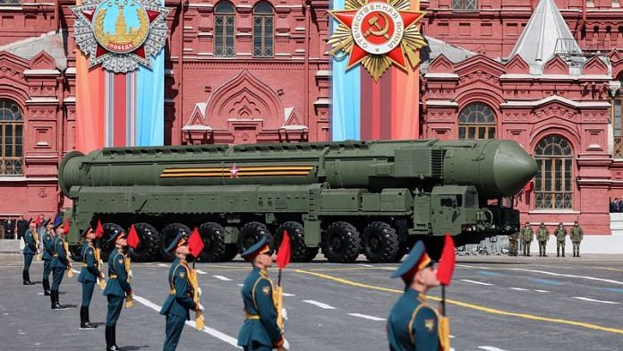 A Russian Yars intercontinental ballistic missile system drives in Red Square during a military parade on Victory Day, which marks the 78th anniversary of the victory over Nazi Germany in World War Two, in central Moscow, Russia May 9, 2023/Reuters