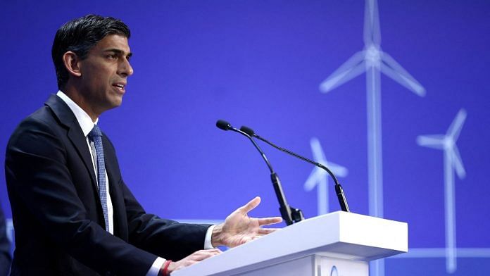 British Prime Minister Rishi Sunak delivers a speech at the opening session on the first day of the Ukraine Recovery Conference in London, Britain | Henry Nicholls/Pool via Reuters/File Photo