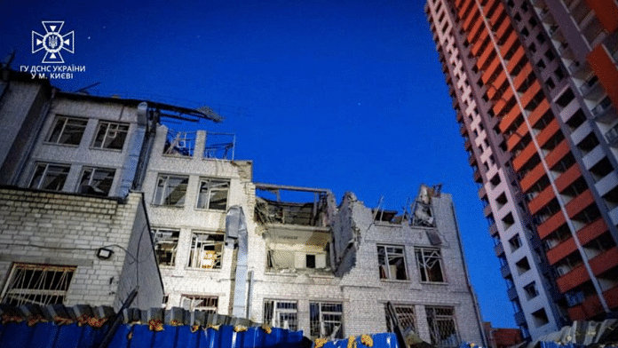A view shows an office building damaged during Russian missile strikes, amid Russia's attack on Ukraine, in Kyiv, Ukraine on 1 June, 2023/Reuters