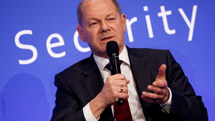 Germany's Chancellor Olaf Scholz takes part in a discussion as he attends the Security Conference in Berlin/File Photo:Reuters