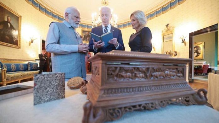 U.S. President Joe Biden and first lady Jill Biden meet India's Prime Minister Narendra Modi in Washington, U.S. | India's Press Information Bureau/Handout via Reuters
