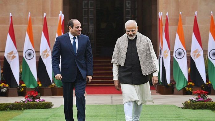 Prime Minister Narendra Modi meets the President of the Arab Republic of Egypt, Abdel Fattah El-Sisi, at Hyderabad House, in New Delhi | ANI Photo