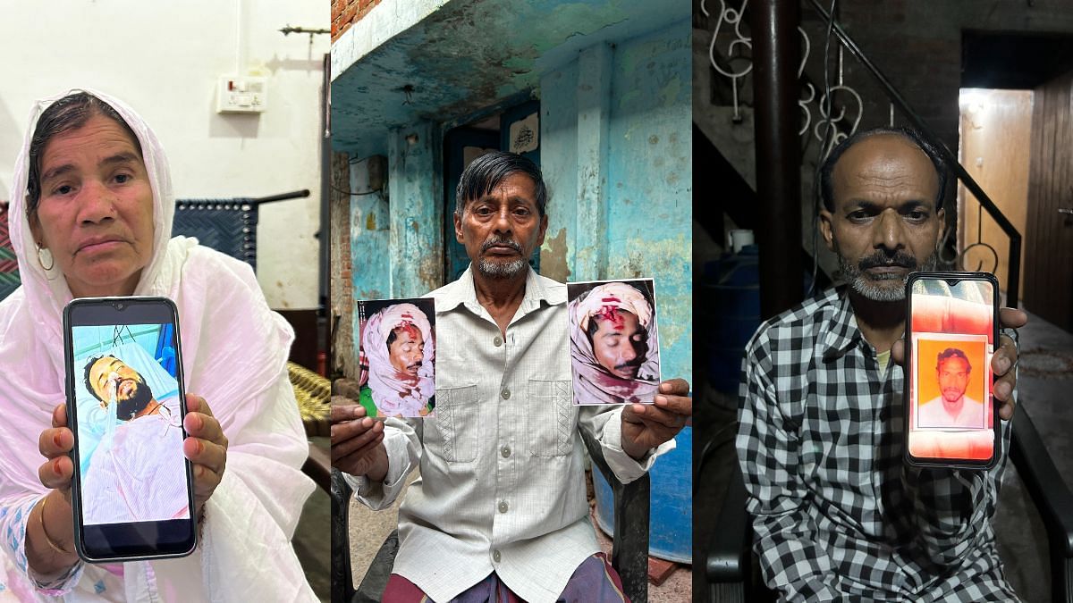 Haroon's mother, Rashid's father and Abrar's father with their sons' pictures | Jyoti Yadav | ThePrint
