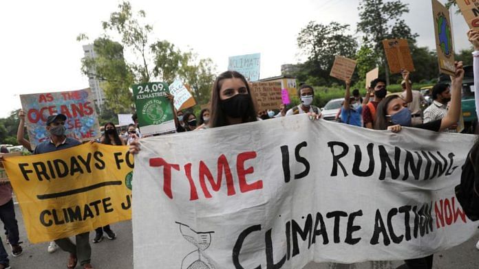Protest calling for urgent measures against climate change in New Delhi, Indian on 24 September 2021. Photo by REUTERS/Anushree Fadnavis
