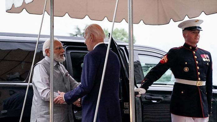 US President Joe Biden welcomes Prime Minister of India Narendra Modi to the White House in Washington, US | Reuters/Elizabeth Frantz