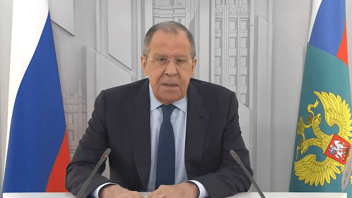 Screenshot of Russian Foreign Minister Sergey Lavrov’s address on the occasion of the 75th anniversary of diplomatic ties with Pakistan | Twitter | @mfa_russia