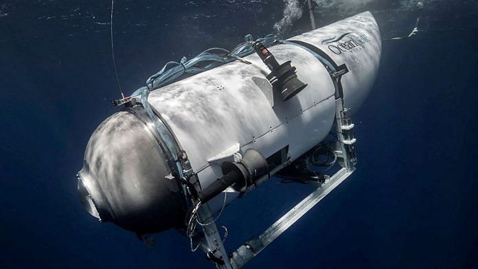 The Titan submersible, operated by OceanGate Expeditions to explore the wreckage of the sunken Titanic off the coast of Newfoundland, dives in an undated photograph | OceanGate Expeditions/Handout via Reuters