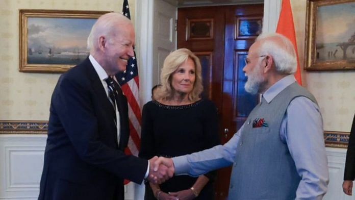 US president Joe Biden and First Lady Jill Biden greet Indian PM Narendra Modi at the White House | Twitter @Narendra Modi