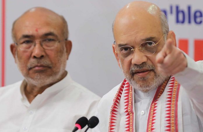 Union Home Minister Amit Shah and Manipur Chief Minister N. Biren Singh addressed a press conference at the state secretariat in Imphal | Suraj Singh Bisht | ThePrint