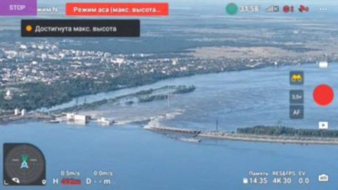The Nova Kakhovka dam that was breached in Ukraine, in this screen grab taken from a video obtained by Reuters