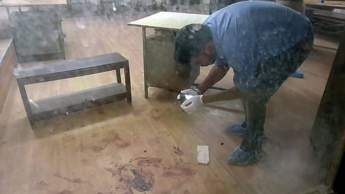 File photo of a forensic team investigating the crime scene at the Lucknow court, where gangster Jeeva was shot dead | ANI