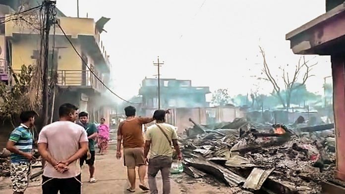 Wrecked and charred remains of houses following fresh violence in several parts of Manipur earlier this week | ANI