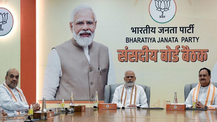 File photo of Prime Minister Narendra Modi with BJP national president JP Nadda and Union Home Minister Amit Shah | ANI/Shrikant Singh