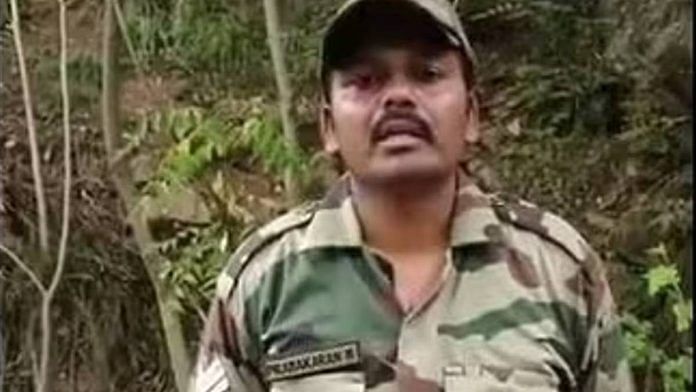 A screen grab from Army jawan Prabhakaran's video
