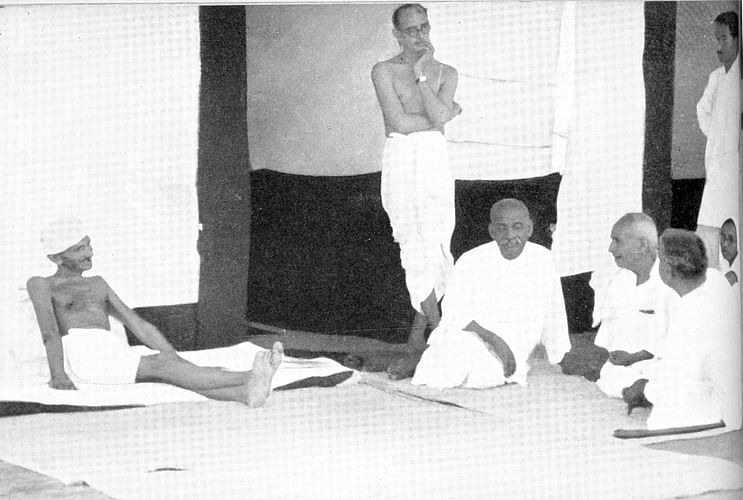 Left to right: MK Gandhi, Mahadev Desai, Sardar Patel, Narsinhbhai Patel, Borasad, May 1935 | By special arrangement