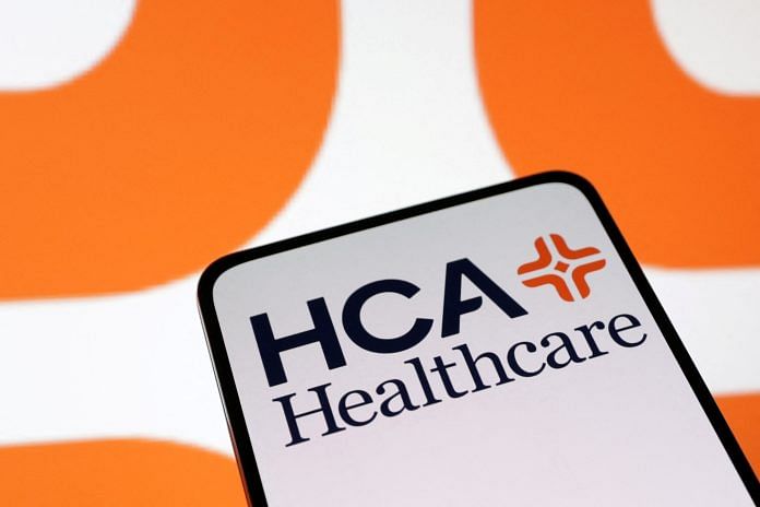 HCA Healthcare Inc logo is seen displayed in this illustration | Reuters