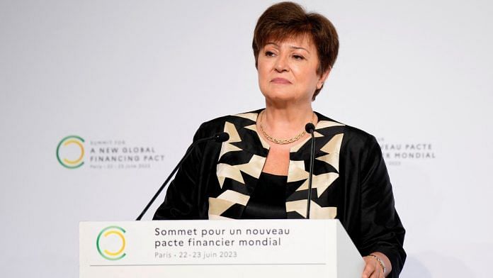 Kristalina Georgieva, Managing Director of the International Monetary Fund, attends a joint press conference with William Ruto, President of Kenya, French President Emmanuel Macron, U.S. Treasury Secretary Janet Yellen and World Bank President Ajay Banga at the end of the New Global Financial Pact Summit | Reuters