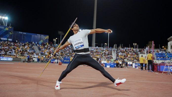 Olympic champion javelin thrower Neeraj Chopra throws during men’s javelin throw of the Doha Diamond League in Doha, Qatar on Friday | ANI