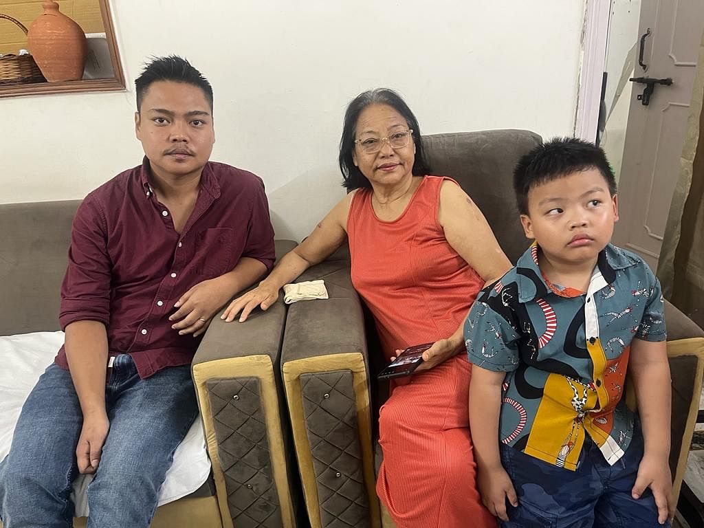 Vungzagin Valte’s wife Moinu, son Joseph and grandson at their rented apartment | Moushumi Das Gupta | ThePrint