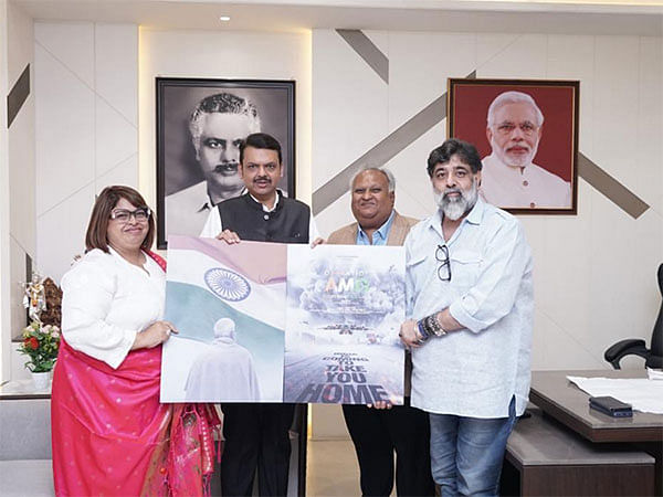 Ebina Team presents 'Operation AMG' Film Poster to Maharashtra Deputy Chief Minister Devendra Fadnavis and BJP National Treasurer Rajesh Agarwal