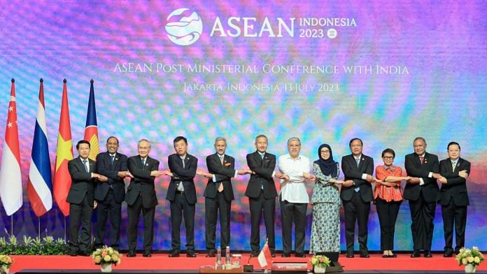 External Affairs Minister S. Jaishankar and others pose for a group photo during the ASEAN Foreign Ministers Meeting in Jakarta Thursday | ANI
