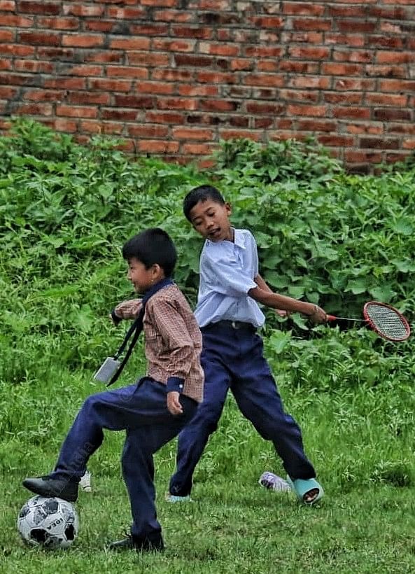 Kids in the school play badminton | Photo: Praveen Jain | ThePrint 