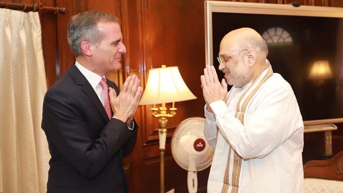 Home Minister Amit Shah meets US Ambassador to India Eric Garcetti in New Delhi Tuesday | Twitter: @HMOIndia