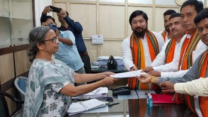 Anant Maharaj files nomination for Rajya Sabha in the West Bengal assembly Thursday | Twitter: @BJP4Bengal