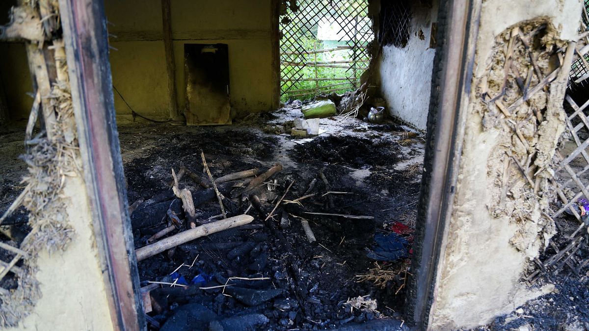 The burnt down house of accused Huirem Herodas in Pechi village, Thoubal district of Manipur | Suraj Singh Bisht | ThePrint