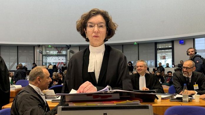 A lawyer for the association Senior Women for Climate Protection, Jessica Simor, prepares to address the court at the European Court of Human Rights in Strasbourg, France March 29, 2023/Reuters
