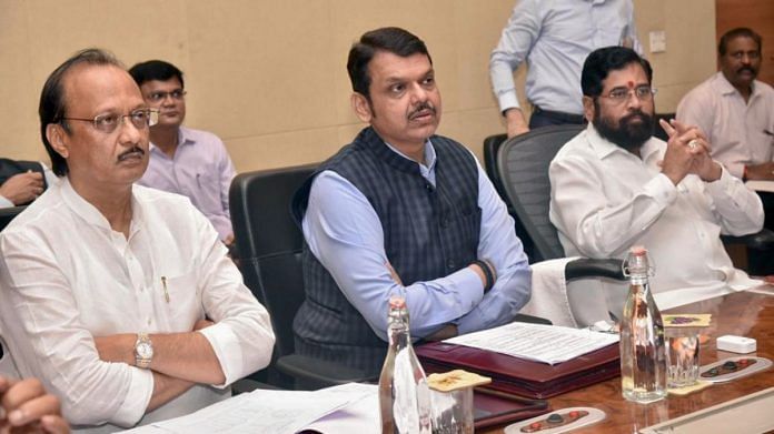 File photo of Maharashtra CM Eknath Shinde with deputy chief ministers Devendra Fadnavis and Ajit Pawar, in Mumbai | ANI